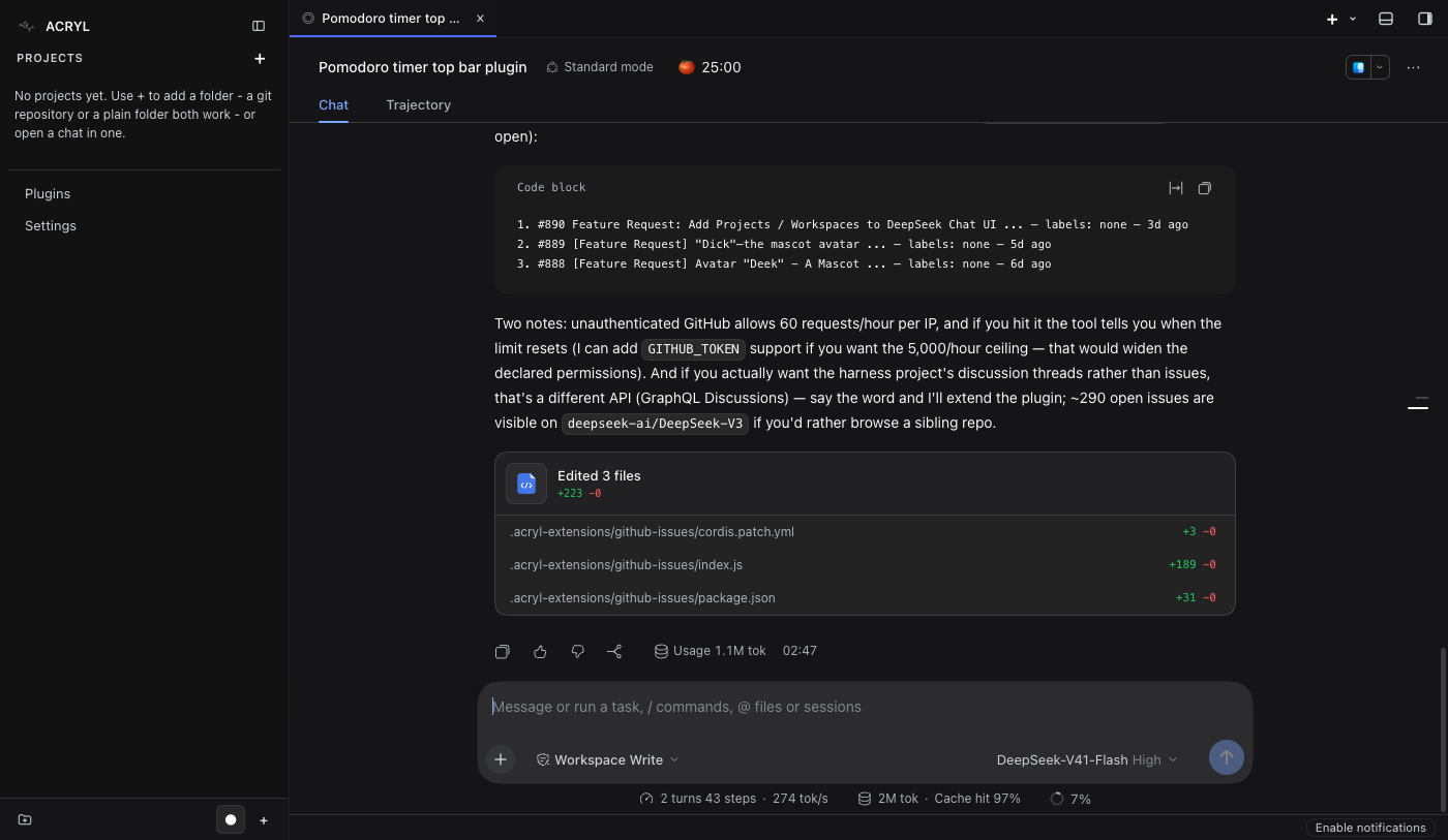 The agent listing open issues with the tool it just wrote